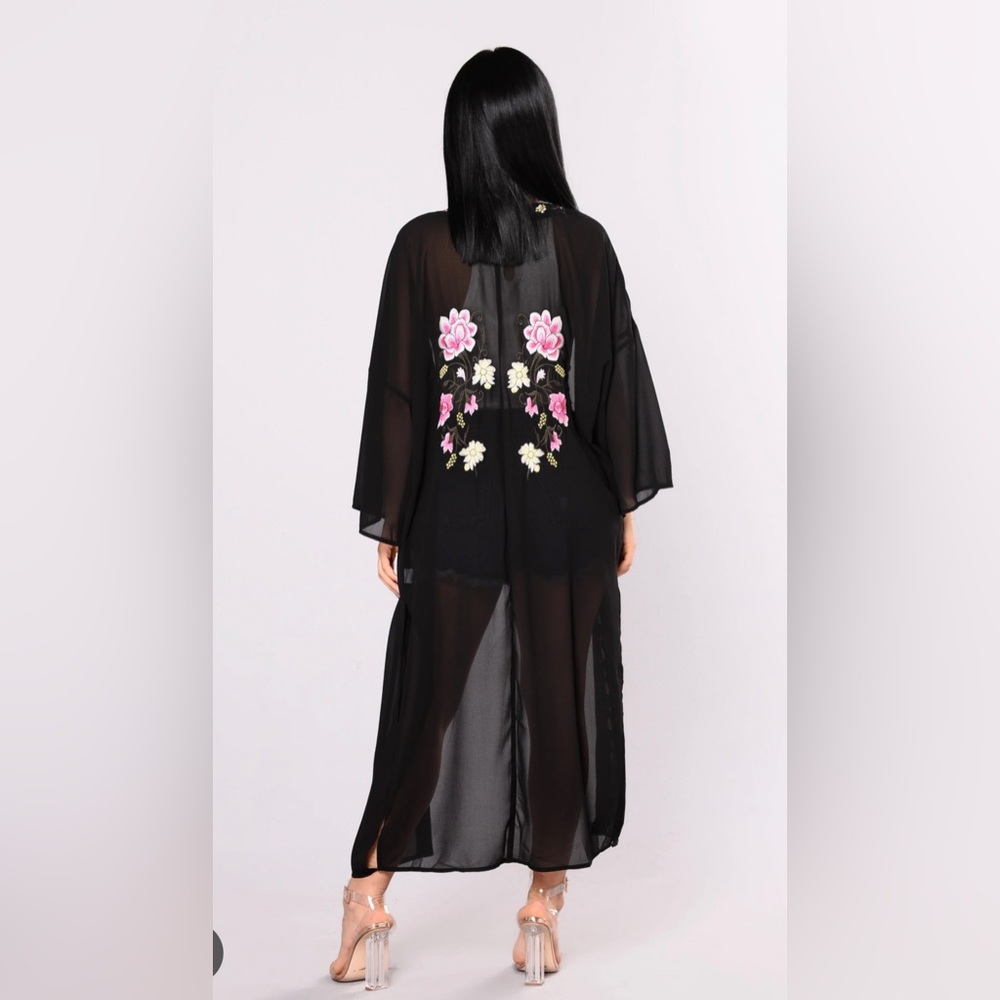 Embroidery Ankle Length Sheer Duster